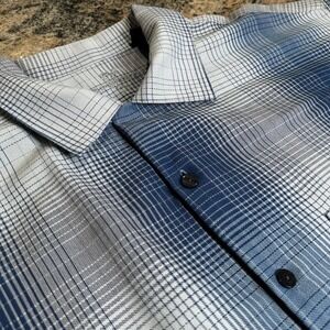 Ashworth Mens Short Sleeve Plaid Button Up Shirt‎ - Size L Blue Gray